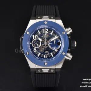 Big Bang Unico 45mm BBF blaue Keramik skelettiertes Zifferblatt schwarzes Kautschukarmband A1280