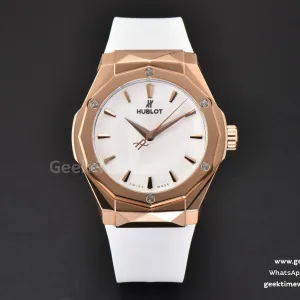 Classic Fusion Orlinski 40mm APSF RG quadrante bianco sfaccettato cinturino in caucciù bianco A2892