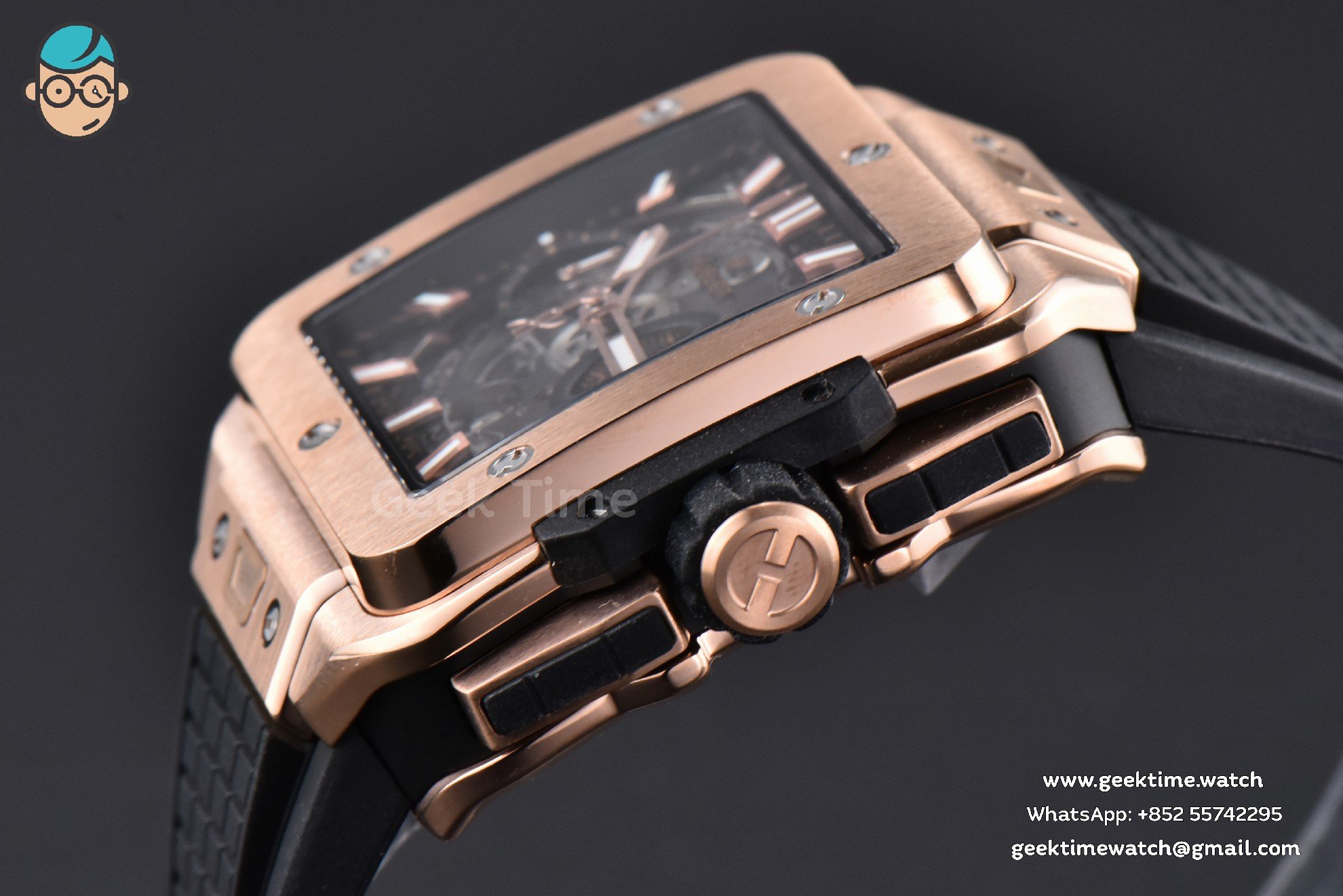 Square Bang Unico 42mm BBF RG Skeleton Dial Rubber Strap A1280 - Image 5