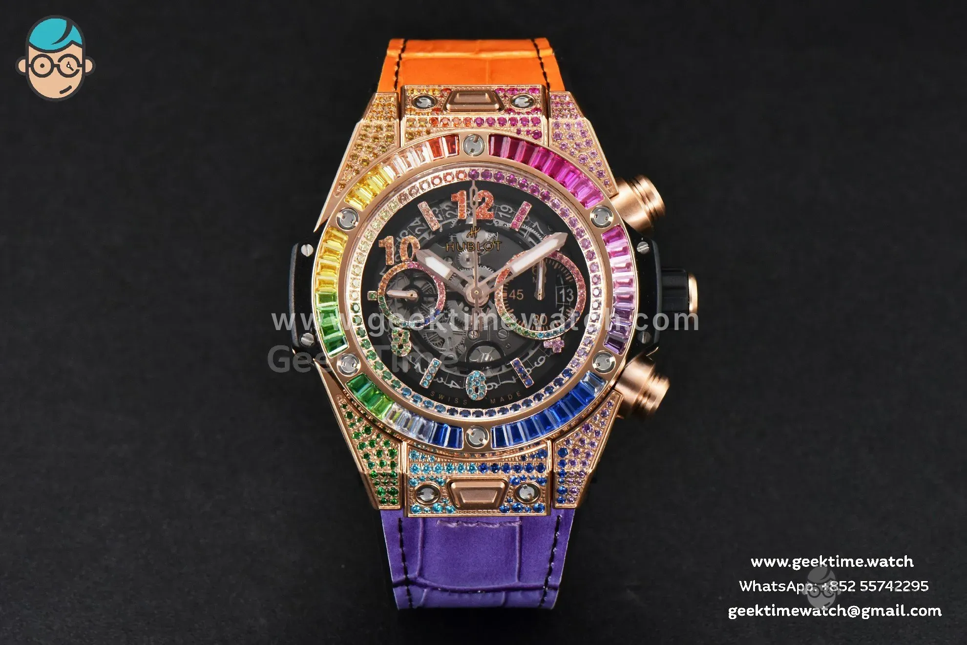 Big Bang Unico Rainbow King RG Diamond 45mm ZF skelettiert, Regenbogen-Gummiarmband A1280