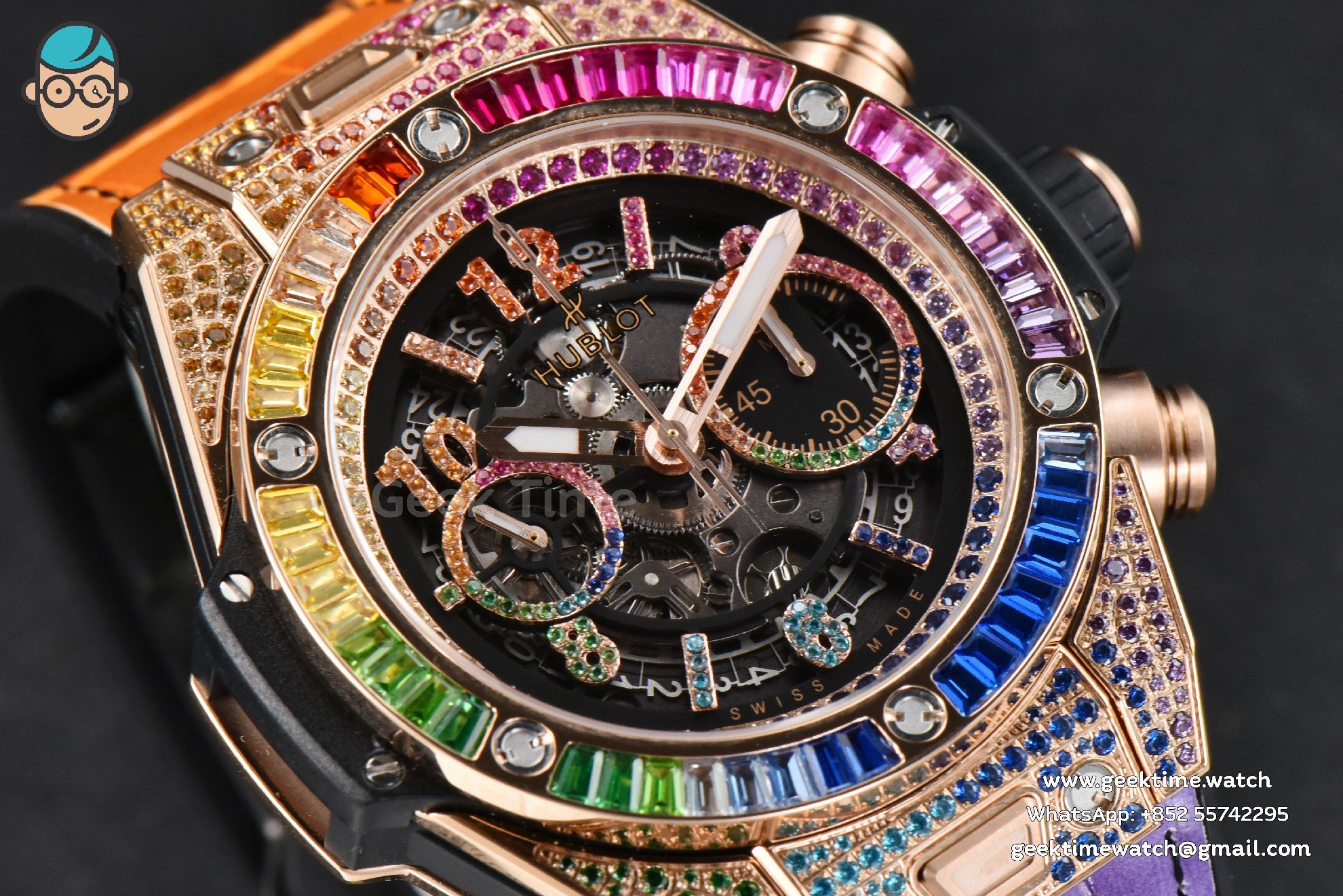 Big Bang Unico Rainbow King RG Diamond 45mm ZF skelettiert, Regenbogen-Gummiarmband A1280 - Image 10