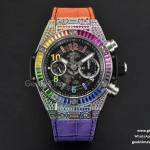 Big Bang Unico Rainbow King SS Diamond 45mm ZF skelettiert, Regenbogen-Gummiarmband A1280
