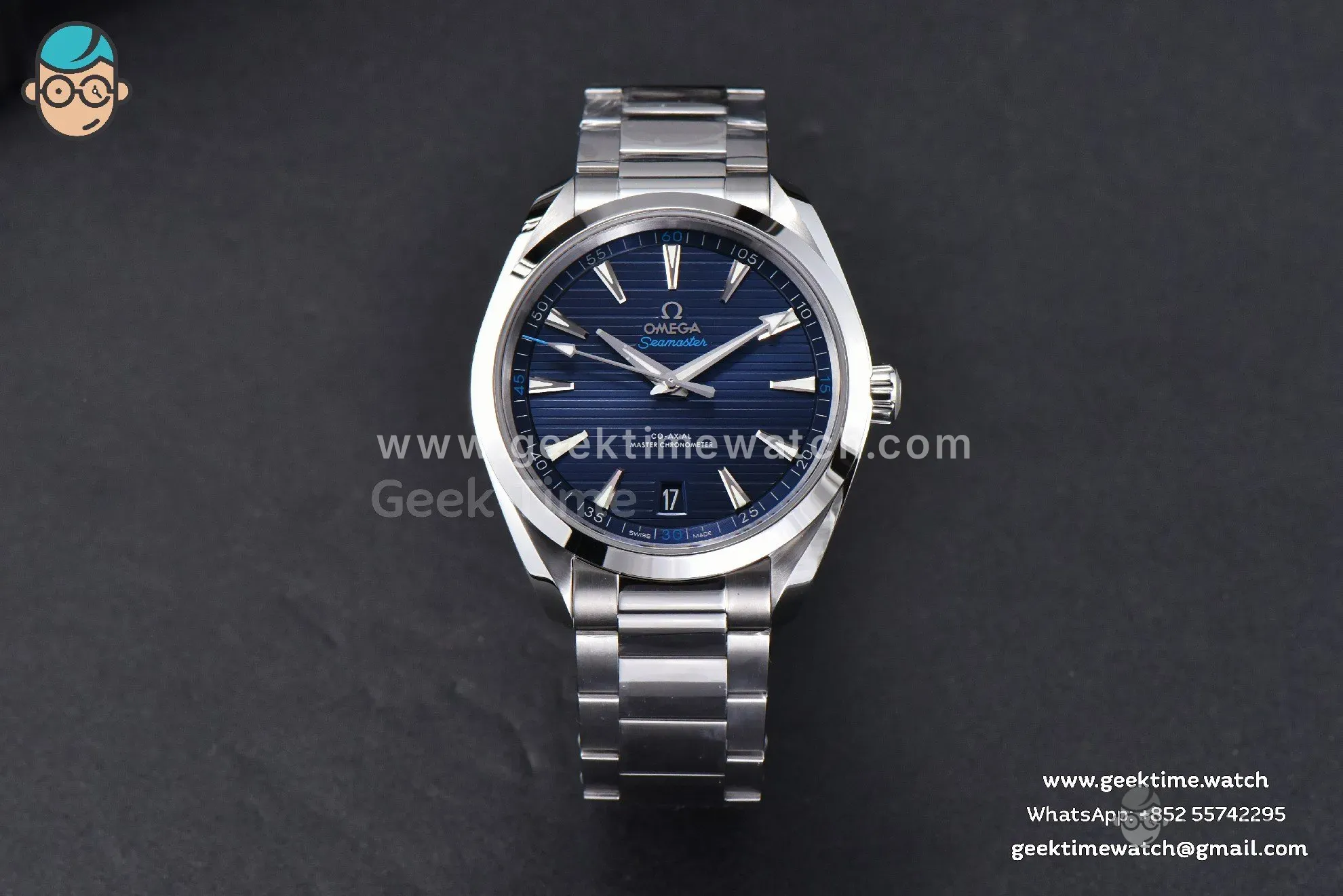 Aqua Terra 150M VSF 41mm quadrante blu scuro lancetta argento indici argento bracciale SS A8900
