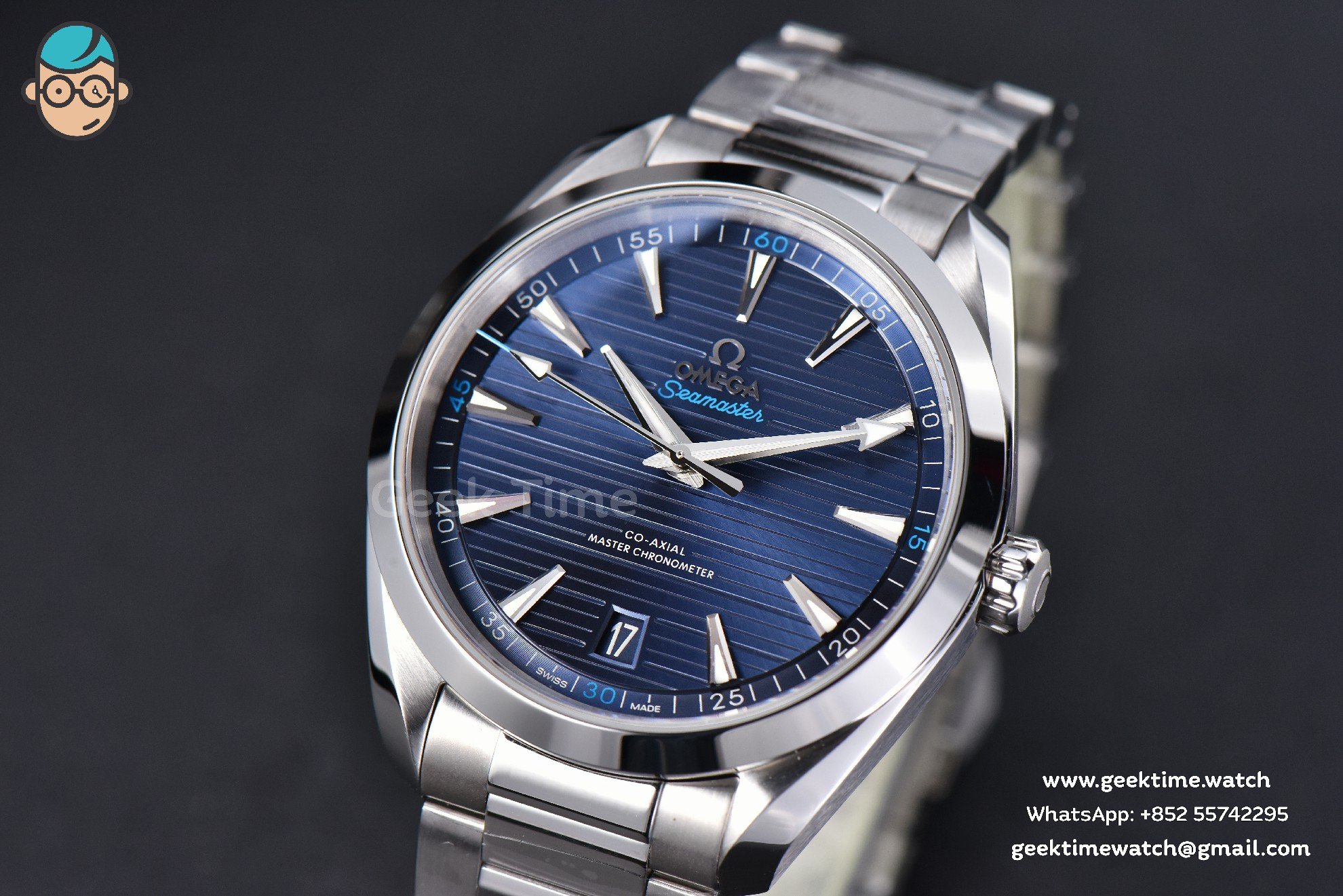 Aqua Terra 150M VSF 41mm quadrante blu scuro lancetta argento indici argento bracciale SS A8900 - Image 2