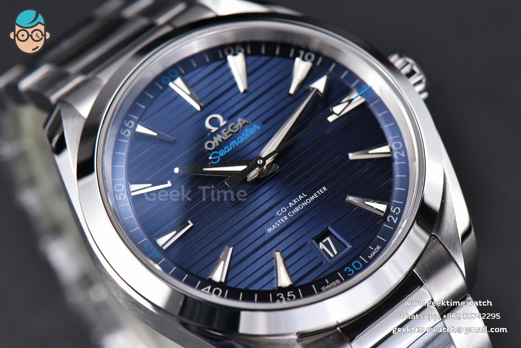 Aqua Terra 150M VSF 41mm quadrante blu scuro lancetta argento indici argento bracciale SS A8900 - Image 7