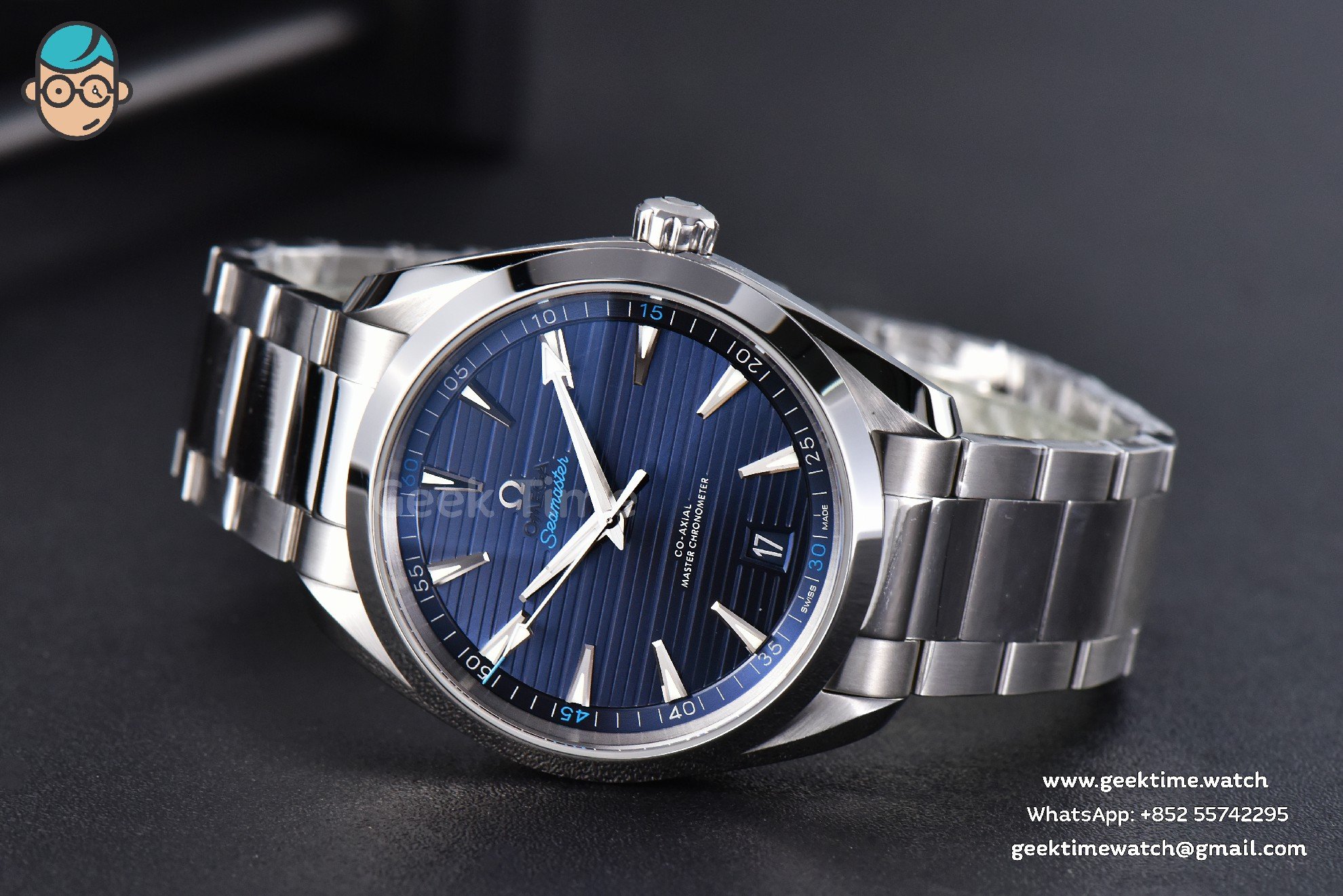 Aqua Terra 150M VSF 41mm quadrante blu scuro lancetta argento indici argento bracciale SS A8900 - Image 10