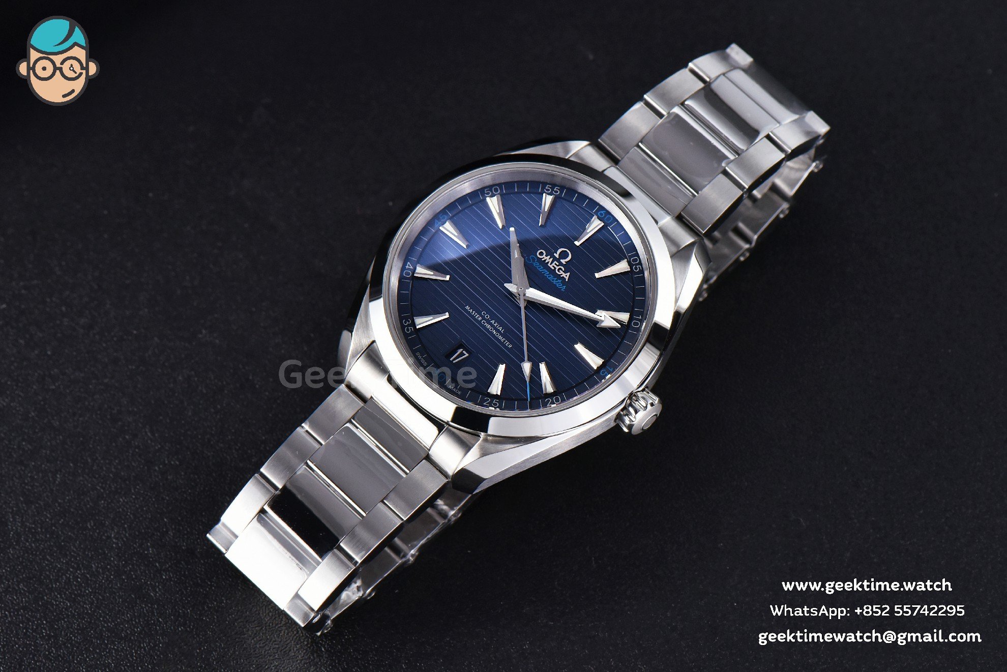 Aqua Terra 150M VSF 41mm quadrante blu scuro lancetta argento indici argento bracciale SS A8900 - Image 12