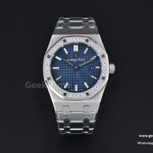 Royal Oak Ladies 67651ST 33mm ZF SS esfera azul con diamantes brazalete SS Quartz