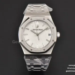 Royal Oak 15500 41mm ZF cadran texturé blanc bracelet SS A4302 Super Clone