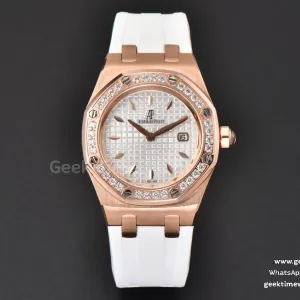 Royal Oak Offshore Ladies 67540SK RXWF diamants véritables bracelet caoutchouc blanc Swiss Quartz