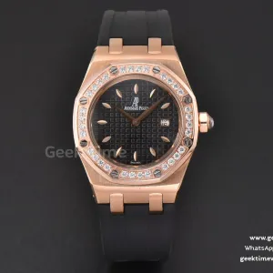 Royal Oak Offshore Ladies 67540SK RXWF diamants véritables bracelet caoutchouc noir Swiss Quartz