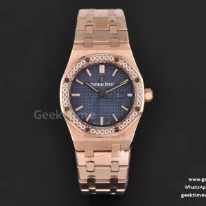 Royal Oak Ladies 33mm RG 8F esfera azul con diamantes brazalete RG Swiss Quartz