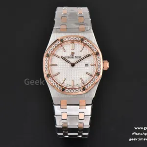 Royal Oak Ladies 33mm RG/SS 8F esfera blanca con diamantes brazalete RG/SS Swiss Quartz