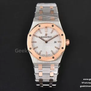 Royal Oak Ladies 33mm RG/SS 8F esfera blanca brazalete RG/SS Swiss Quartz