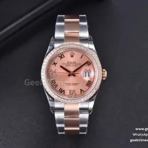 DateJust 36mm SS/RG EWF quadrante RG indice Roma diamantato lunetta con diamanti bracciale Oyster A3235
