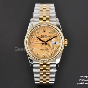 DateJust 36mm YG/SS BPF quadrante YG Palm con diamanti indice diamantato bracciale Jubilee 3235