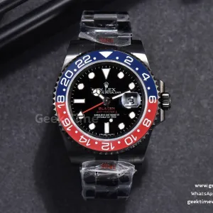 Blaken GMT Master IPKF blau-rote Lünette schwarzes Zifferblatt PVD-Armband A2836