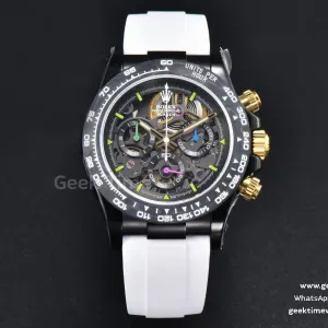 Blaken Daytona PVD carbonio 40mm GETF quadrante scheletrato cinturino in caucciù bianco SA4130