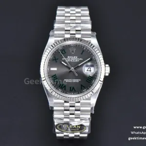 DateJust 36mm 126234 Clean CF quadrante grigio Wimbledon indice verde bracciale Jubilee VR3235