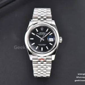 DateJust 36mm SS GMF lunetta liscia quadrante nero indice a bastoncino bracciale Jubilee VR3235