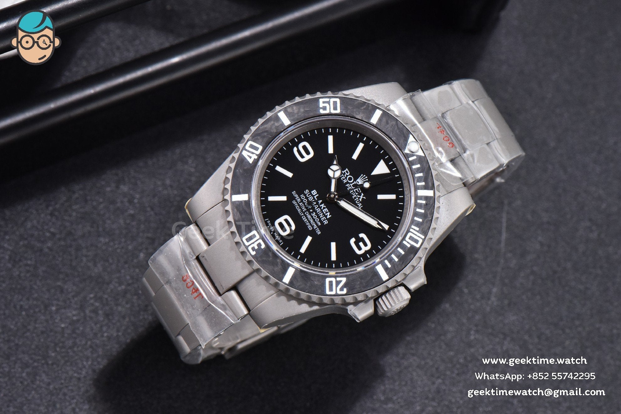 Submariner DIW Sandblasted VSF 40mm Black Carbon Dial SS Bracelet VS3135 - Image 4