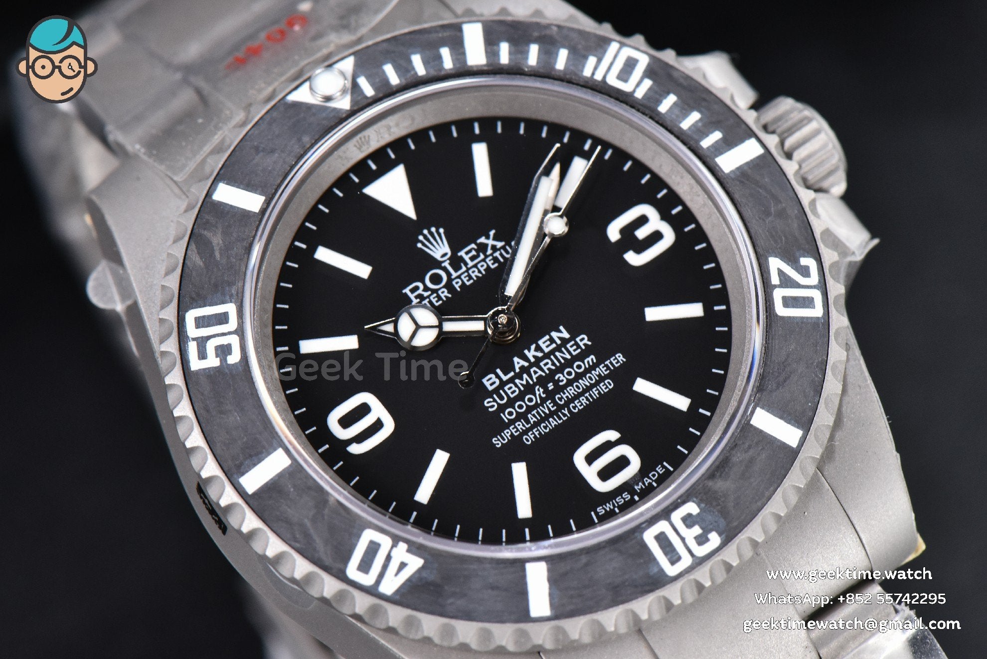 Submariner DIW Sandblasted VSF 40mm Black Carbon Dial SS Bracelet VS3135 - Image 11