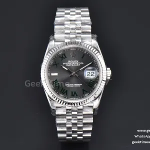 DateJust 36mm 904L VSF quadrante grigio Wimbledon indice verde Jubilee VS3235