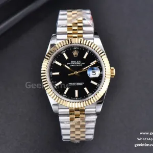 DateJust 41mm YG/SS GMF quadrante nero indice a bastoncino lunetta zigrinata bracciale Jubilee VR3235