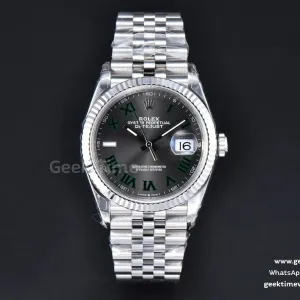 DateJust 36mm 126234 VSF quadrante grigio Wimbledon indice verde bracciale Jubilee VS3235