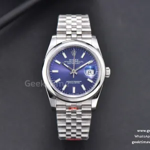 DateJust 36mm SS GMF lunetta liscia quadrante blu indice a bastoncino bracciale Jubilee VR3235
