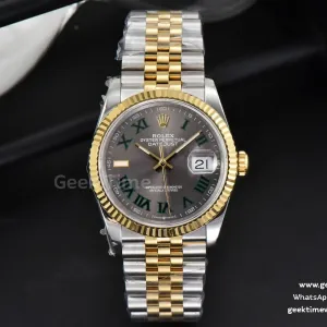 DateJust 36mm YG/SS BPF quadrante grigio Wimbledon indice Roma verde bracciale Jubilee A2824