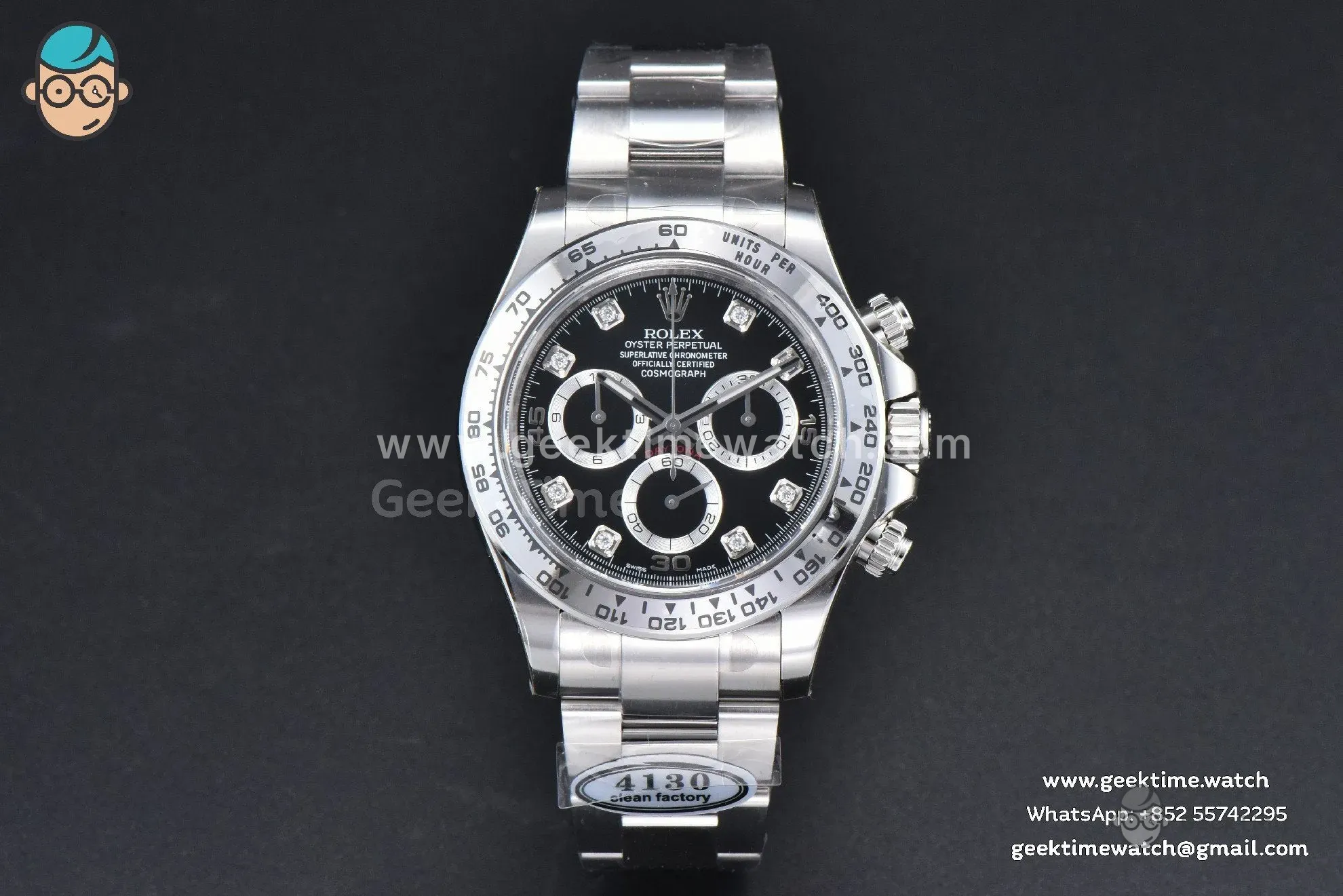 Daytona 116509 SS Clean CF quadrante nero indice diamantato bracciale SS A4130
