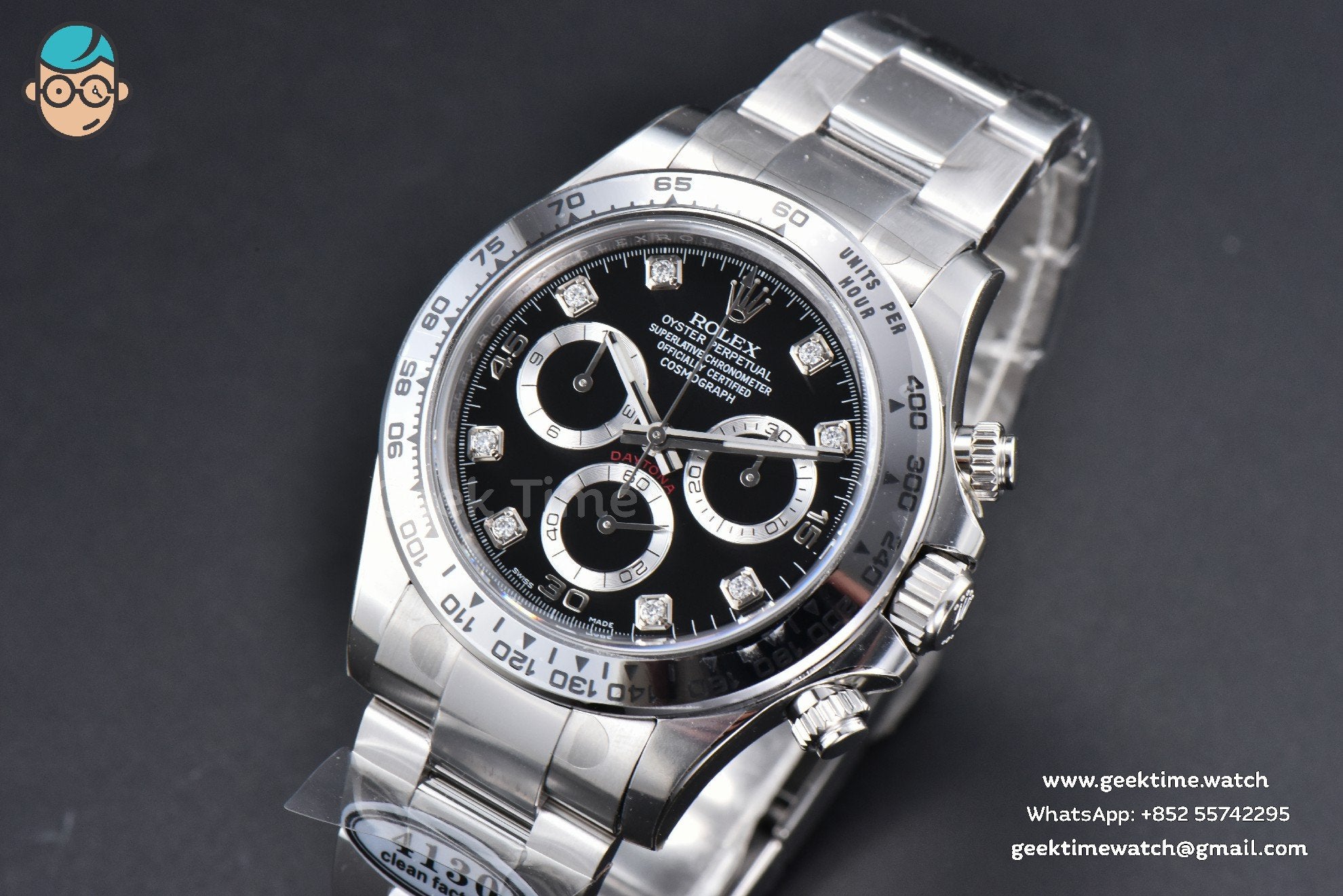 Daytona 116509 SS Clean CF quadrante nero indice diamantato bracciale SS A4130 - Image 2
