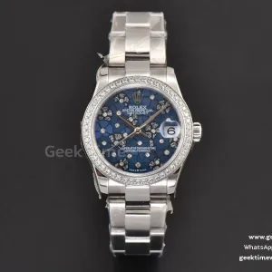 DateJust 31mm Ladies 904L WF quadrante blu a fiori con diamanti indice diamantato bracciale Oyster A2671