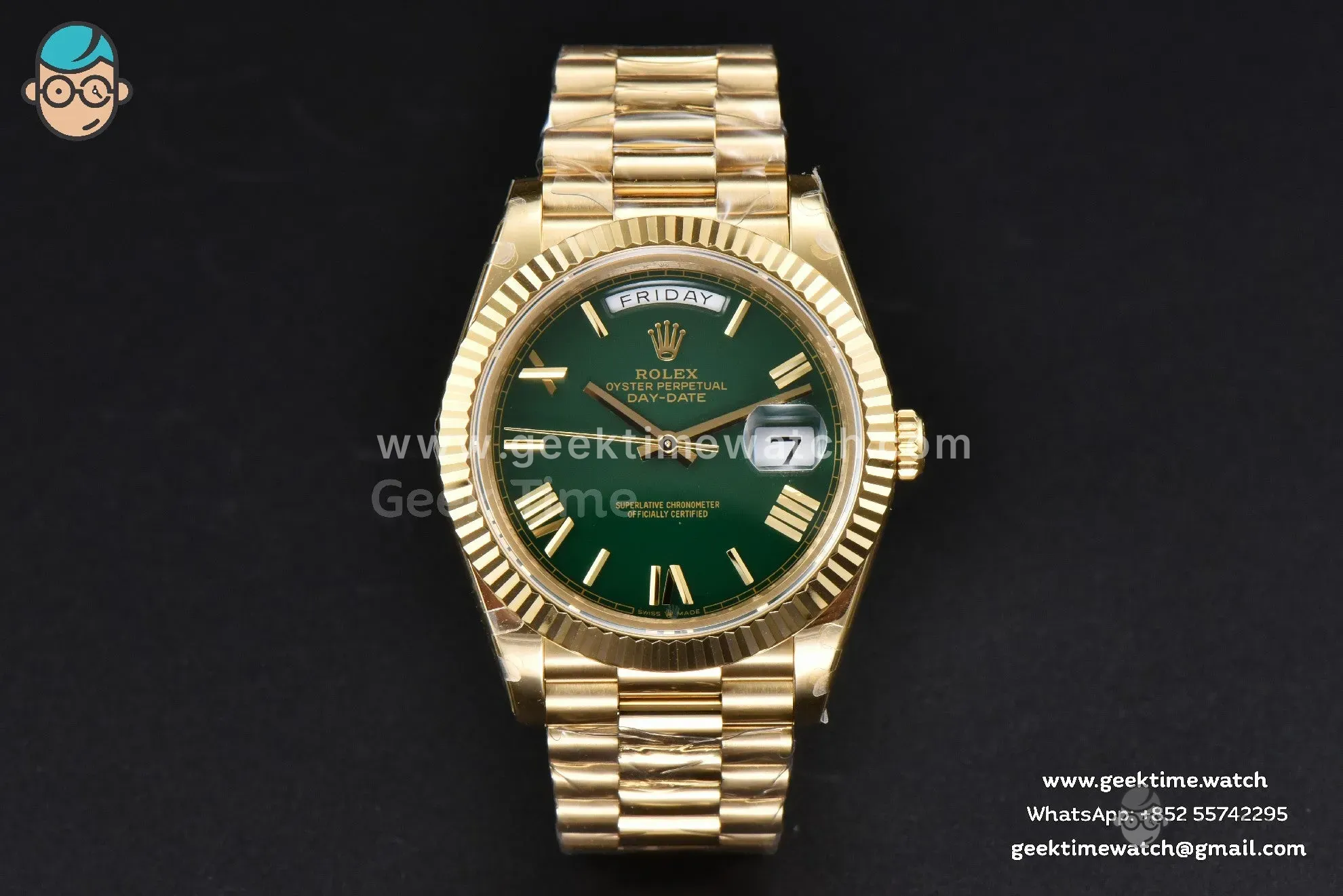 Day-Date 40mm 904L BPF YG quadrante verde bracciale YG A2813
