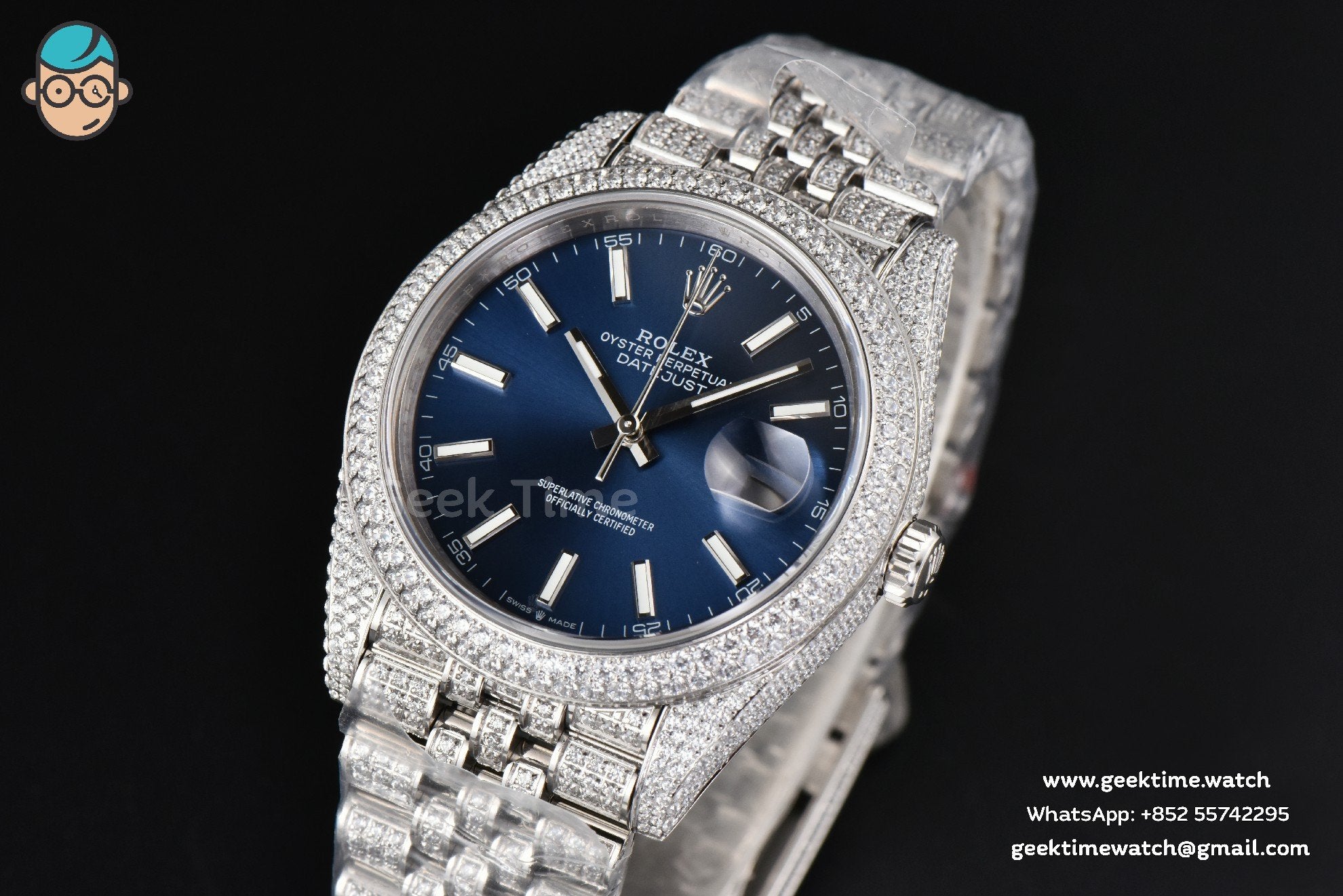 DateJust 41mm Full Diamond GMF Blue Dial Jubilee Bracelet A2824 - Image 2