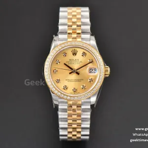 DateJust 31mm Ladies 904L YG/SS WF quadrante YG con diamanti indice diamantato bracciale Jubilee A2671