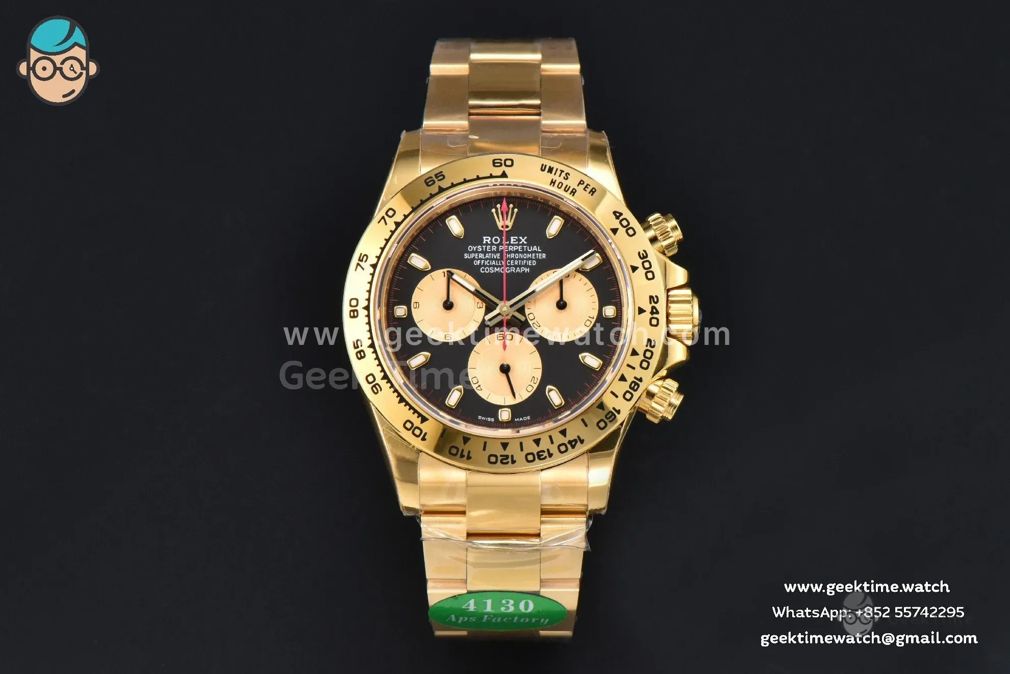 Daytona 116508 YG APSF quadrante nero/YG indice luminescente lancetta rossa bracciale YG SH4130