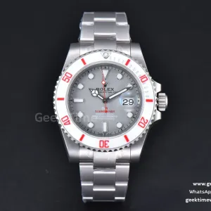 Submariner DIW Sandblasted VSF 41mm Gray Dial White Bezel Red Text SS Bracelet VS3135