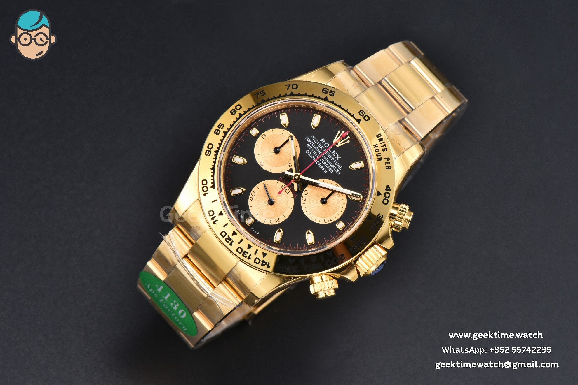 Daytona 116508 YG APSF quadrante nero/YG indice luminescente lancetta rossa bracciale YG SH4130 - Image 4