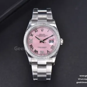 DateJust 36mm SS EWF quadrante rosa indice Roma diamantato lunetta con diamanti bracciale Oyster A3235