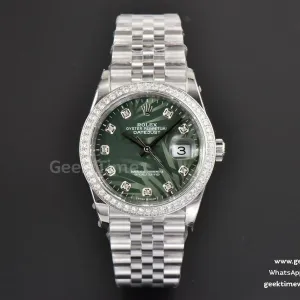 DateJust 36mm BPF esfera verde Palm con diamantes índices de diamantes brazalete Jubilee 2824