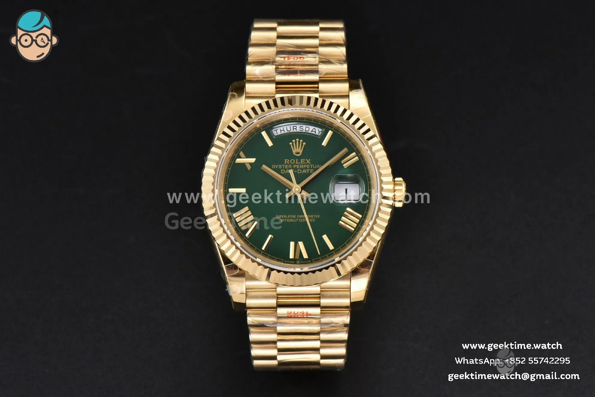 Day-Date 40mm 904L GMF YG esfera verde brazalete YG A2836