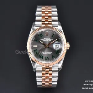 DateJust 36mm 126231 RG/SS VSF quadrante grigio Wimbledon indice verde bracciale Jubilee VS3235