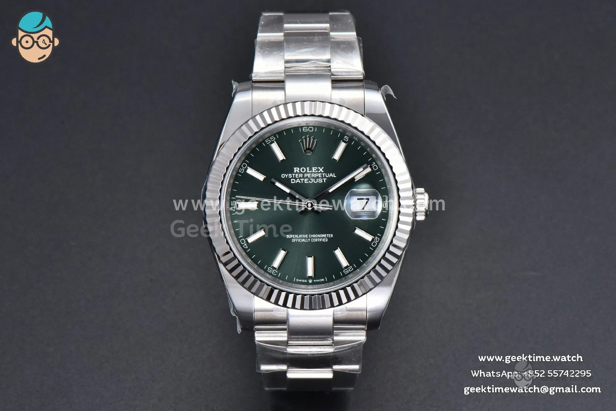 DateJust 41mm 126334 904L Clean CF quadrante verde menta bracciale Oyster VR3235