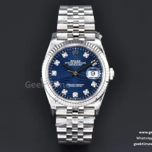 DateJust 36mm 904L VSF quadrante blu con motivo indice diamantato Jubilee VS3235