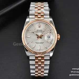 DateJust 36mm RG/SS BPF lunetta zigrinata quadrante argento con motivo bracciale Jubilee A2824