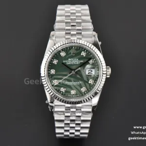 DateJust 36mm BPF esfera verde estriada Palm índices de diamantes brazalete Jubilee 2824