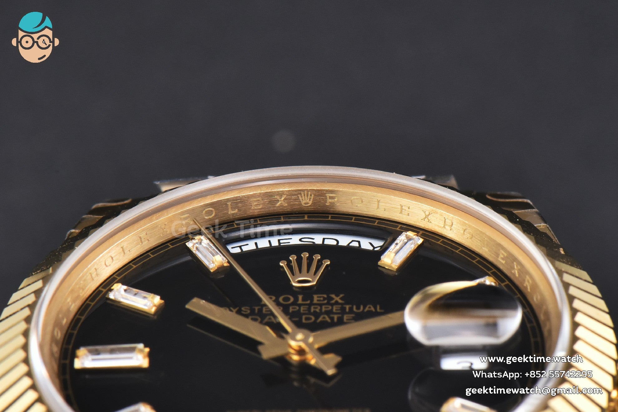 Day-Date 36mm YG GMF quadrante nero indice diamantato bracciale President - Image 8