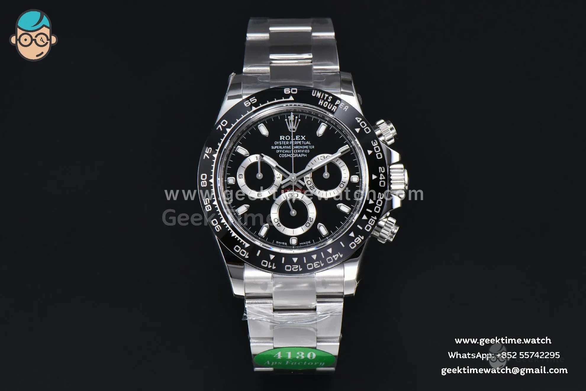 Daytona 116500 SS APSF esfera negra bisel de cerámica brazalete SS SH4130